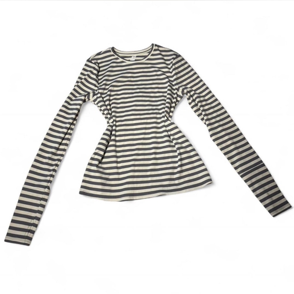 STYLUS Black and White Striped Long Sleeve Blouse